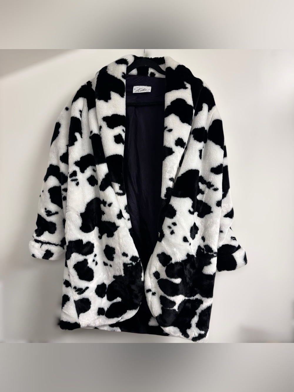 Vintage Black & White Faux Fur Cow-Print Teddy Jacket